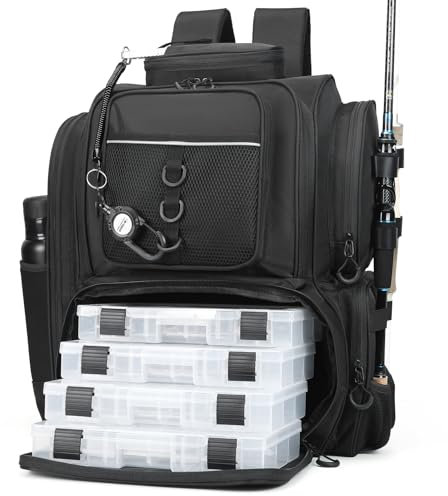 WANOON Angelrucksack, Angeltasche, mit Angelboxen, große Angeltasche, starke Materialien