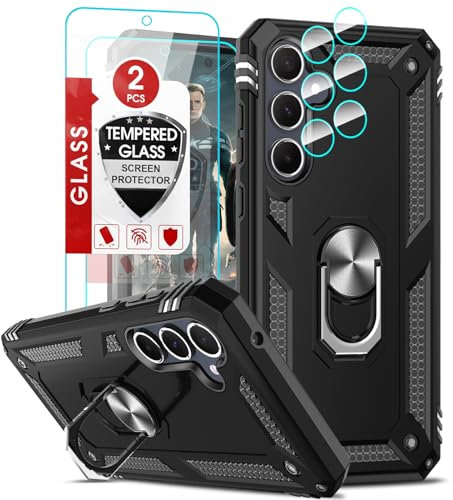 LeYi Handyhülle für Samsung Galaxy A35 5G Hülle [2 Glasfolie Schutzfolie] Militär Metall Ständer Handy Hüllen Schutzhülle Kameraschutz Outdoor Cover Stoßfest A 35 5 g Case Schwarz