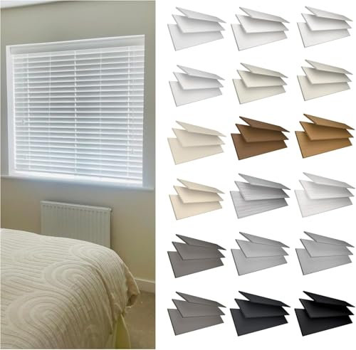 Parker & Hartley® Made to Measure Venetian Blinds, 50mm PVC Faux Wood Blinds With Venetian Strings for Home, Office, Kitchen, Bathroom (50cm Width x 120cm Drop)