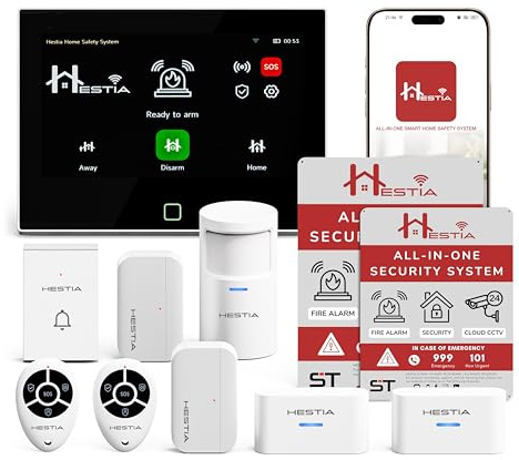 HESTIA 7 Inch HD Ultimate Smart Home Security Bundle, No Monthly Fee Wireless Alarm, Home Alarm PIR Motion Sensor, Door Alarm, Window Sensor, Touch Screen House Security System Work with Alexa, Google