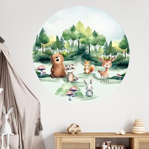 GRAZDesign Wandtattoo Waldtiere XXL Kinderzimmer Wald mit Tieren Bär Reh, Wandsticker Babyzimmer - 80x80cm