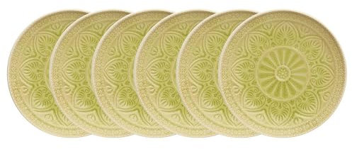 BUTLERS Teller Ø21cm 6er Teller Set SUMATRA Steinzeug Geschirr | Kuchenteller Frühstücksteller Speiseteller Essteller | Exotisch & gemustert | Mikrowellen- & spülmaschinenfest