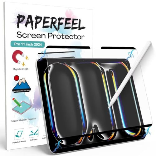 PAPERFEEL Magnético Protector de Pantalla para iPad Pro 11 Pulgadas 2024 M4, Película de Papel Mate para Escribir y Dibujar -Desmontable/Antirreflejo/Instalación Fácil