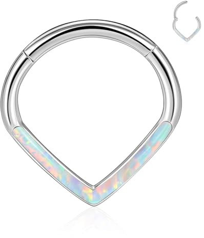 ESHIONER G23 Titan Septum Piercing Helix Ring Nasenpiercing Ring Nasenring Piercing Ohr Nostril Tragus Clicker Lippenpiercing Nose Ringe Opal Hypoallergen Gold Silber 16G 8MM Rook Conch Daith