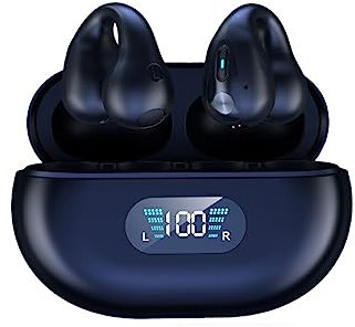 tuwiwol Wireless Earphones Headphones Touch Control Noise Cancelling Bone Conduction Headset Waterproof Sound Earcuffs, Obsidian Black