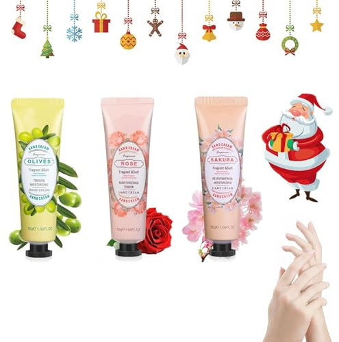 Set Creme Mani Natale,Crema Mani Regalo Natale,Crema Mani Set,Crema Mani,Crema Mani Riparatrice,Crema Mani Ldratante,Fragranza Vegetale Naturale Crema per le Mani Crema Idratante per le Mani,3 Pezzi