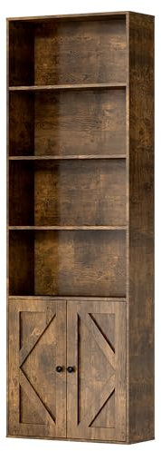 Stylish and Functional Wooden Bookshelves and Bookcases with Doors – 6-Shelf Freestanding Bookcase, 70.86” Tall, Perfect for Home, Office, Living Room, or Bedroom Storage and Display.(Vintage Brown)