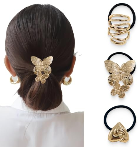 3 pezzi accessori per capelli dorati in metallo elastico fermaglio per capelli per coda di cavallo, accessori per capelli per donne e ragazze