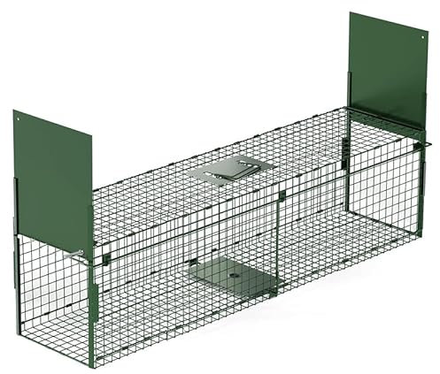 Elbe Safe Trampa viva para martas, 110 x 23 x 28 cm, tamaño grande, diseño de doble entrada, trampa para gatos, perros, trampa para zorros, galvanizada, resistente a mordeduras, con asa y puertas