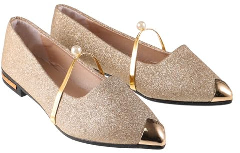 JEWEDECO Pearl Pumps Nude Shoes for Women Summer Flat Single Shoes Pearl Elegant Woman Pumps for Everyday Wear