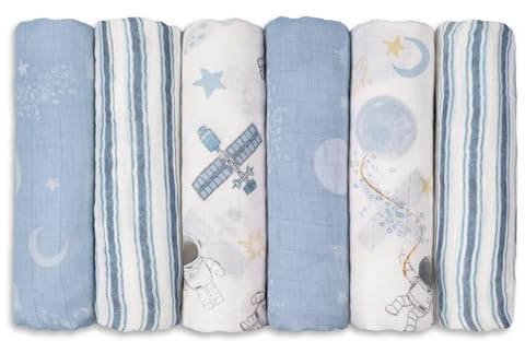 GLLQUEN Musselintücher für Babys, 6 Stück Spucktücher aus Baumwolle 70 cm x 70 cm, saugfähig und atmungsaktiv und ideal zum Reinigen, Abwischen und Abdecken von Neugeborenen (Astronaut )