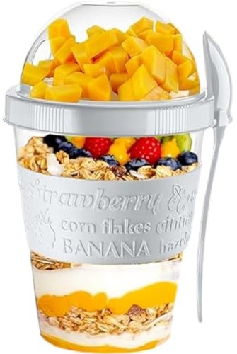 Pro Home Yogurt Pot With Spoon & Lid 20oz/600ml BPA Free Reusable Airtight Dishwasher Safe On The Go Yoghurt Pots Muesli Cereal Cup Containers Overnight Oats Jar Storage (Ash Grey)