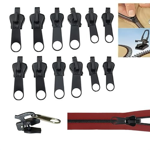 Reißverschluss Schieber Ersatz，12 PCS Reisverschluss-reparaturset, Aufsteckbare Reißverschlussschieber, Ersatzköpfe für Jacken, Mäntel, Koffer （Schwarz）