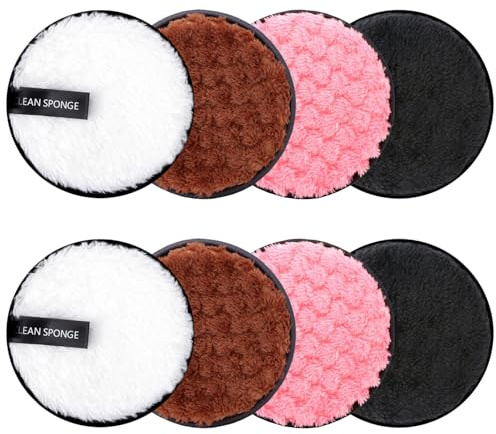 SYEYCW 8 Piezas Discos Desmaquillantes, Almohadillas Desmaquillantes Reutilizables, Almohadillas Desmaquillantes de Doble Cara, Almohadillas de Limpieza Facial de Microfibra, para Todo Tipo de Piel