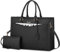 LOVEVOOK Laptop Bags for Women 17 Inch, Large Ladies Work Tote with Compartment, Shoulder Water Resistant Leather Handbags, Shopping Bag for Office Business Casual, Black