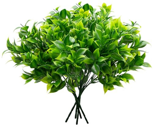 pangutheos 10 Piezas Plantas Artificiales Decorativas, Hojas Verdes Planta Artificial Realista 35 cm, Reutilizables Arbustos Verdes, Ramas y Hojas Exuberantes para Hogar Jardín Oficina