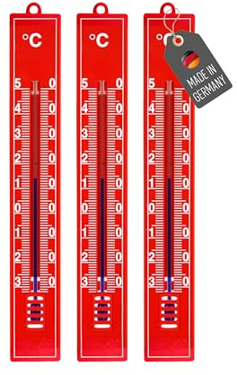 Lantelme 3 Stück Außenthermometer Set Rot Temperatur -30°C bis 50°C | Analog Kunststoff Thermometer 18cm Wetterfest für Außen Innen Balkon und Garten | Gartenthermometer (Rot)