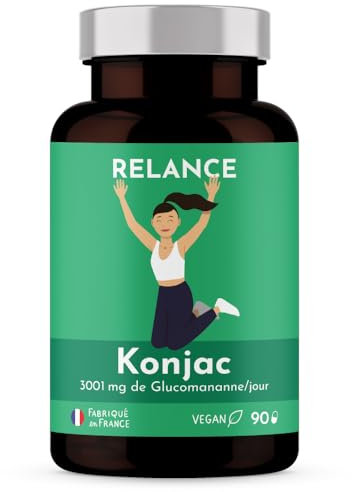 KONJAC - Gélules hautement dosées - Satiété, Ventre plat - 95% Glucomannane Naturel riche en fibres - 3000 mg/jour - 90 Gélules Vegan - Relance Nutrition
