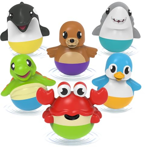 Tub Works® Tub Bobbers™ Bob, Wobble & Float Upright Toddler Bath Toys, 6 Pack | Unique Wobbling Action | Sealed, No Hole Baby Bath Toys | Engaging Bathtub Toys for Kids | Water Table & Baby Pool Play