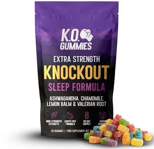 K.O. GUMMIES - Sleep Gummies for Adults - Valerian Root 500mg, Ashwagandha, Lemon Balm & Chamomile - Natural Sleep aid - Vegan Friendly - 30 Day Supply