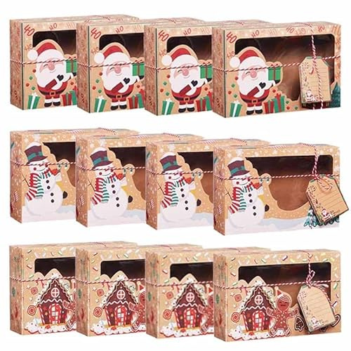 Sacchetti Regalo con Finestra Trasparente 12 pezzi di scatole biscotti Natale con finestra trasparente, caramelle in carta kraft, sacchetti for imballaggio, bomboniere for bambini, regalo Capodanno