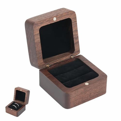 Caja De Anillos De Madera Nogal Macizo Cajita Para Anillos Retro Cuadrada | Caja De Joyería Para Propuesta Compromiso Boda Festival
