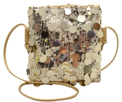 LOCCY Kleine Umhängetasche Damen, Glitzer Pailletten Crossbody Umhängetasche Glitzer Handytasche zum Umhängen Kleine Handy Umhängetaschen Crossbody Schultertasche für Alltag Schule Einkauf (Gold)