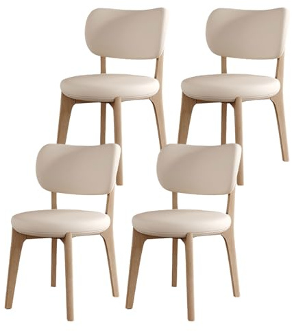 Moderne Esszimmerstühle aus Eiche, mit Leder gepolstert, hohe Kapazität, gebogene Rückenlehne, Massivholz, armloses Design, elastischer Schaumstoff, für Wohnzimmer, Walnuss und dunkles Khaki