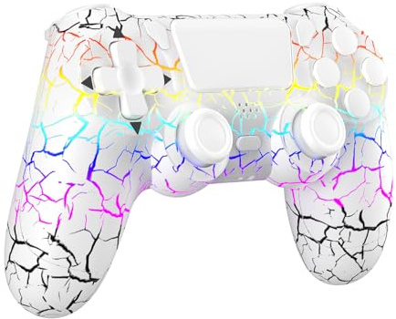 Pogriko Mando para PS4, Mando Inalámbrico con Luces RGB para PS4/Pro/Slim/PC, Joystick con Doble Vibración/Sensor De Giroscopio De 6 Ejes/Panel Táctil/Conector de Audio 3.5mm