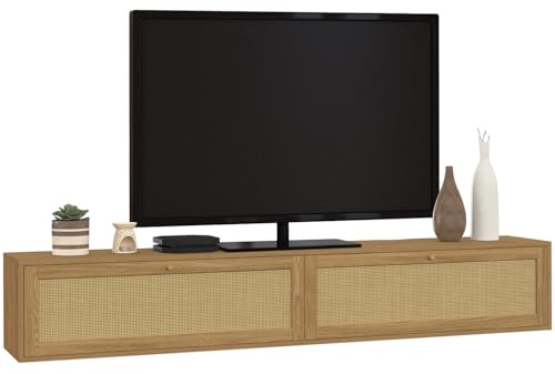 IDMarket - Hänge-TV-Möbel 180 cm HANAE 2 Türen mit natürlichem Effekt Rohrgeflecht