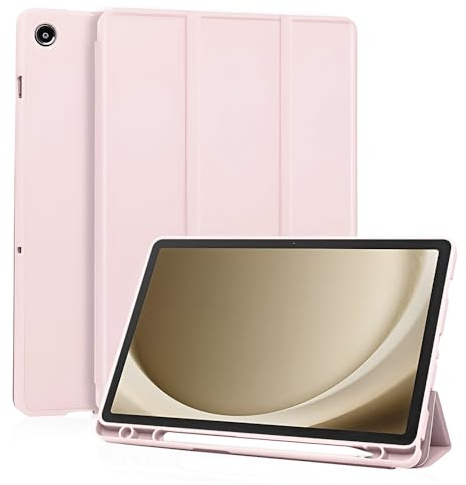 Techsuit für Samsung Galaxy Tab A11 Plus und A9 Plus Hülle mit Stifthalter, Dreifach Ständer, Schlankes Design, Anti Fingerabdruck, Präzise Aussparungen, Flex Trifold Series, Rosa