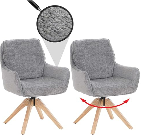 Mendler 2er-Set Esszimmerstuhl HWC-Q37, Küchenstuhl drehbar Auto-Return, Stoff (680g/m²) Chenille Öko-Tex Holz MVG - grau