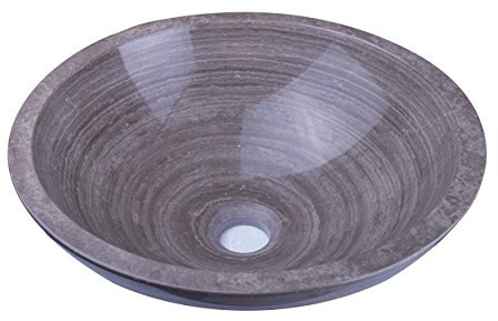 YUCHENGSTONE® Lavabo in pietra 100% naturale, lavabo da appoggio in marmo/granito, rotondo, diametro 33 – 35 cm, diametro scarico 4,5 cm