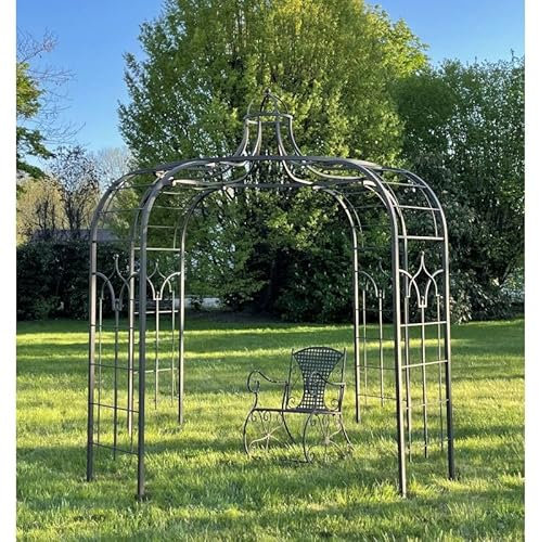 L'Héritier Du Temps Gloriette Princess Medium Tonnelle Pergola de Jardin Abris Rond en Fer Forgé Peinture Epoxy Marron Martelé 300x300x300cm