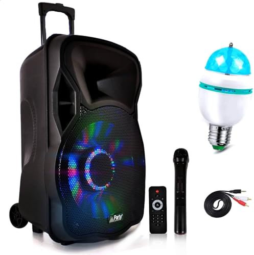 Enceinte PARTY12-LED 700W 12 à LEDs RVB Mobile Batterie DJ PA USB/BT/SD/FM CABLE PC + Apoule Diams