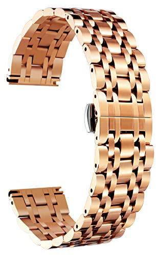 BINLUN Bracelet de Montre en Acier Inoxydable 12mm-24mm Haut Qualité Compatible avec Samsung Galaxy Watch 6/5/4/3 Conçu pour Garmin Bracelets Montre Métal pour Homme/Femme(Rose,19mm)