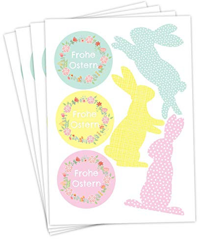 Papierdrachen 24 Oster Aufkleber zum Basteln und Dekorieren - Motiv Osterhasen & Frohe Ostern in Pastelltönen - Sticker Nr 11 - Ostern 2023