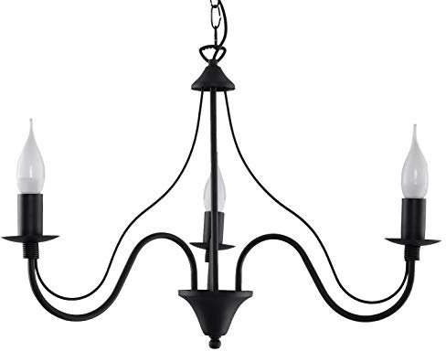 SOLLUX lighting Kronleuchter Hängelampe Hängeleuchte - Deckenlampe Stahl - 3 Flammig - LED Lampe Glühbirne - Schwarz Minerwa