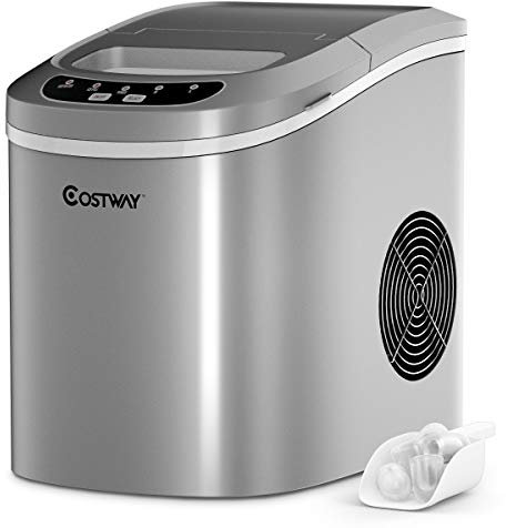 COSTWAY Fabbricatore di Ghiaccio 12kg/24h, Macchine per Cubetti di Ghiaccio, Produttore per Ghiaccio con Serbatoio 2,2L (Argento)