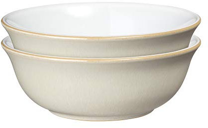 Denby - Linen Cream White Cereal Bowls Set of 2 - Dishwasher Microwave Safe Crockery - Ceramic Stoneware Tableware Natural Tones - Bowls For Soup