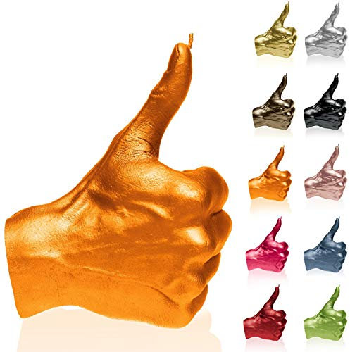 Candellana Kerze in Form eines Daumens | Höhe: 17,5 cm | Orange | Brennzeit 30h | Kerzengröße gleicht 1:1 Einer realen Hand | Handgefertigt in der EU