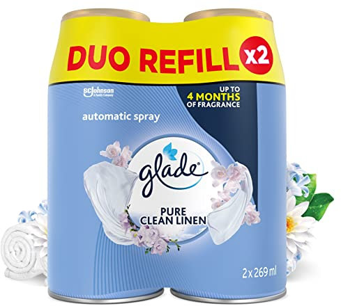 Glade Automatic Air Freshener Refills, Room Spray & Odour Eliminator, Clean Linen, Pack of 4 Duos (8 Refills x 269ml)