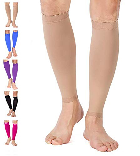 TOFLY Manchon de compression pour mollet - 1 paire de chaussettes de compression pour jambe 20-30 mmHg pour le sport, la course, le cyclisme, les voyages, Homme, Beige 5X-Large