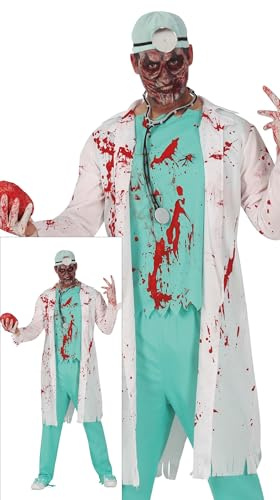 FIESTAS GUIRCA | Disfraz Doctor Zombie - Bata, Camiseta y Pantalón - Disfraces de Médico y Enfermero para Halloween, Carnaval y Fiestas de Zombies - Ideal para Adultos y Adolescentes