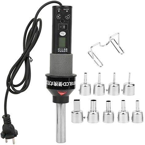 Mini Heißluftpistole 9 Tuyere LCD-Digitalanzeigethermostat Heißluftpistole Industrielle Elektrische Heißluftfön zum Entlöten Leiterplatten EU Stecker AC 220V