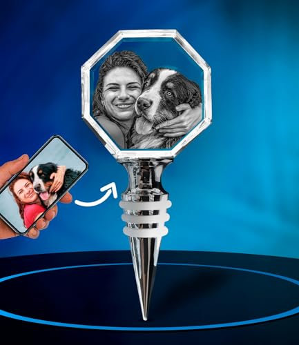 ArtPix 3D personalisierter Weinflaschenverschluss, 3D lasergeätzter Fotokristall, gravierter achteckiger Weinverschluss, Gedenk-Geburtstagsgeschenke für Mama, Papa, Männer, Frauen