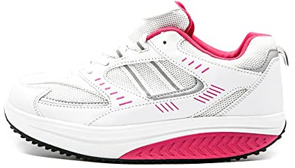 Mapleaf Homme Femme Chaussures à Bascule Orthopédique Amincissant Sneakers Semelles Chaussure Aptitude Perte Poids Améliorer Posture Douleur Dos Réduite Jogging Plateforme Blanc Fuchsia Taille 41