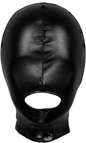 Nimiya Damen Herren Wetlook Sexy Fetisch Masken Mundöffnung Latexmaske Naturlatexmaske Kopfhaube Hinter Öffnen Mit Zipper Masquerade Clubwear Schwarz OneSize