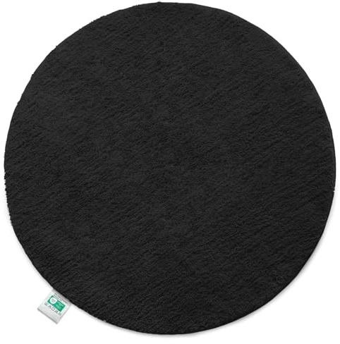 Floordirekt Badematte Sky - Badezimmerteppich - Weicher, dichter Hochflor - Rutschhemmend & Schnell trocknend - Geeignet für Fußbodenheizung - Eckig & Rund (Rund - Ø 95 cm, Schwarz)