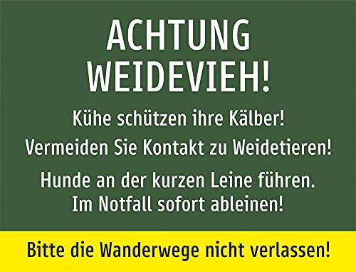 Schild: Achtung Weidevieh grün - Wanderwege nicht verlassen - A4, 210x297mm | Aluverbundplatte